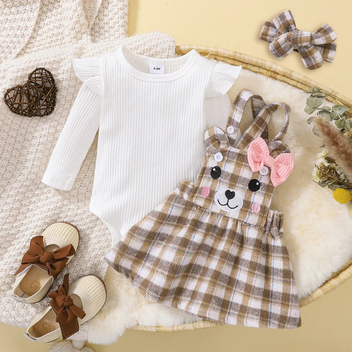 Conjunto Vestido Ursinho Xadrez | 0-18 Meses