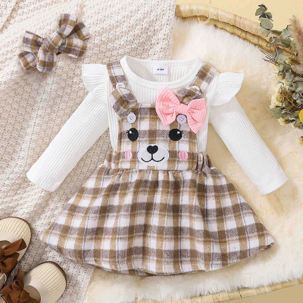 Conjunto Vestido Ursinho Xadrez | 0-18 Meses