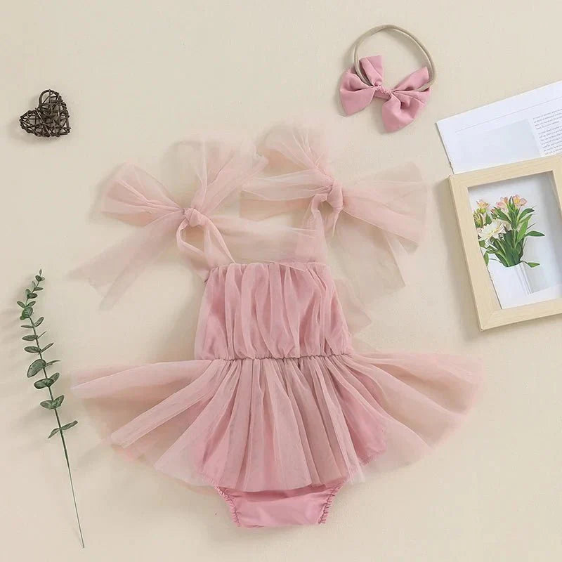 Vestido Tule Manga Laço | 0-18 Meses