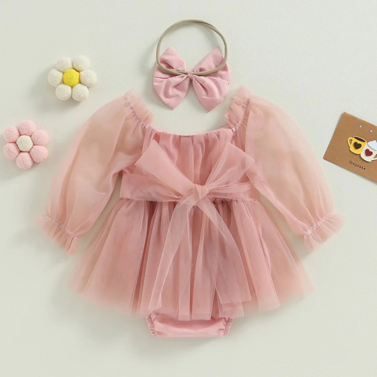 Vestido Tule Manga + Laço | 0-24 Meses