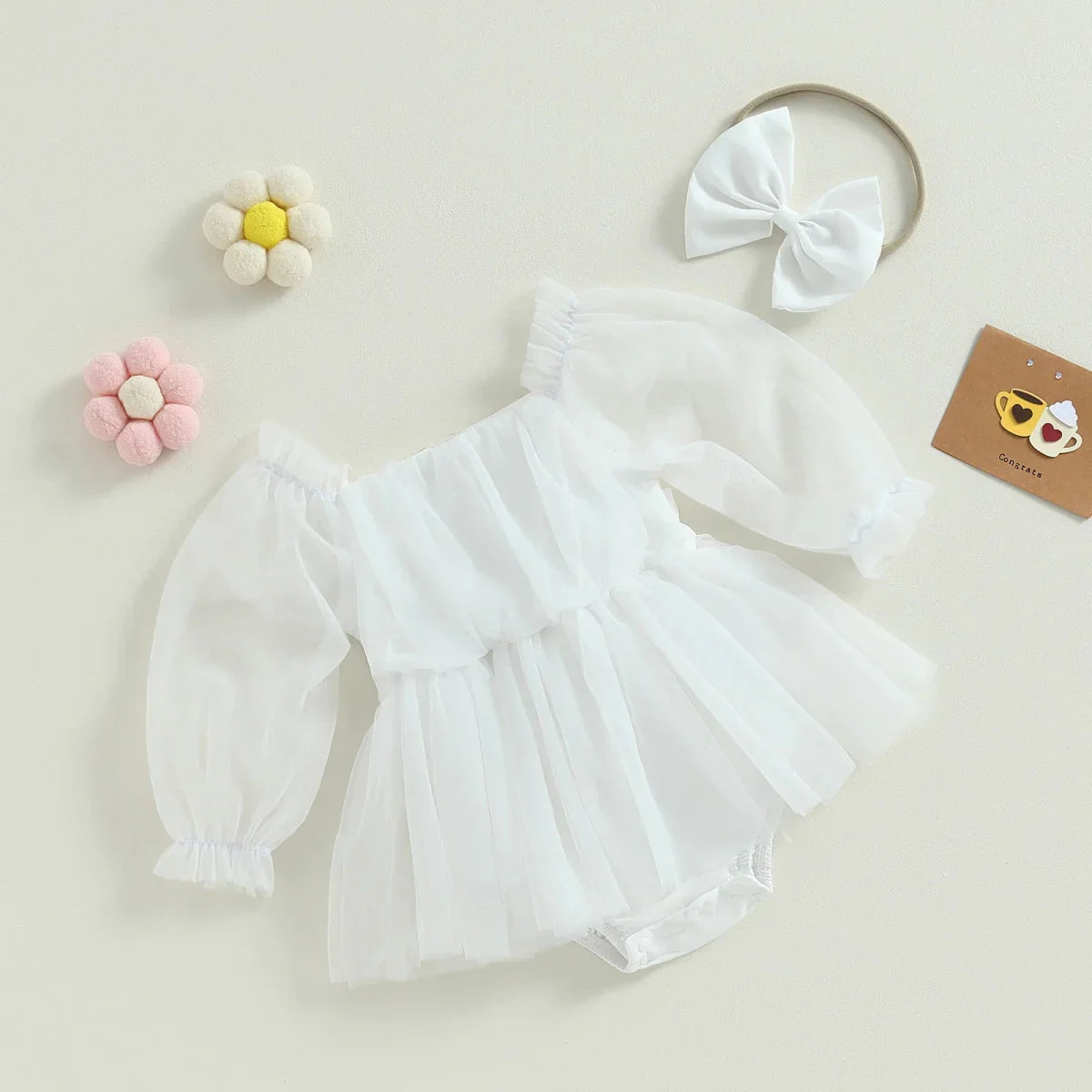 Vestido Tule Manga + Laço | 0-24 Meses