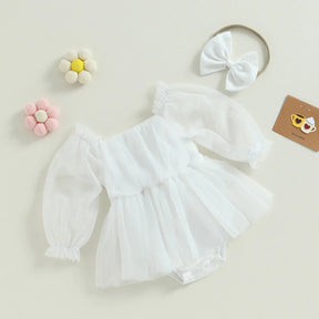 Vestido Tule Manga + Laço | 0-24 Meses