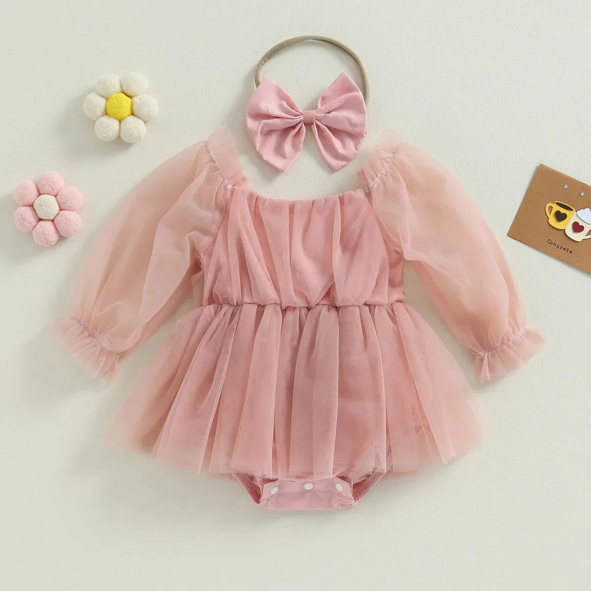 Vestido Tule Manga + Laço | 0-24 Meses