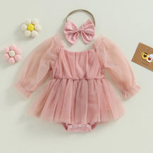 Vestido Tule Manga + Laço | 0-24 Meses