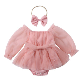 Vestido Tule Manga + Laço | 0-24 Meses