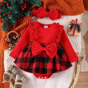 Vestido Xadrez Natal + Laço | 0-12 Meses