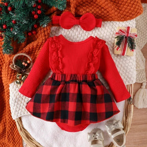 Vestido Xadrez Natal + Laço | 0-12 Meses